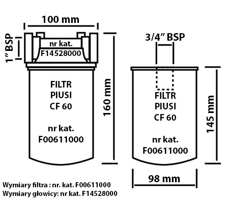 Wymiary filtra wstępnego CF 60 -PIUSI